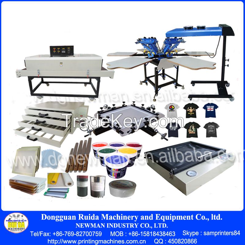 Manual DIY Full set 6 color 6 station t-shirt silk screen printing machine kit all stuff including