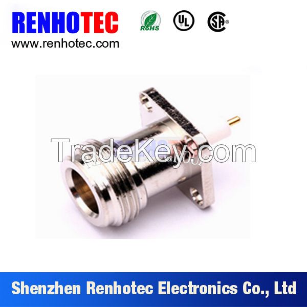 short screw female n connector with 4-hole flange