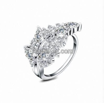 Modern elegant leaf shape plated finger ring, China supplier