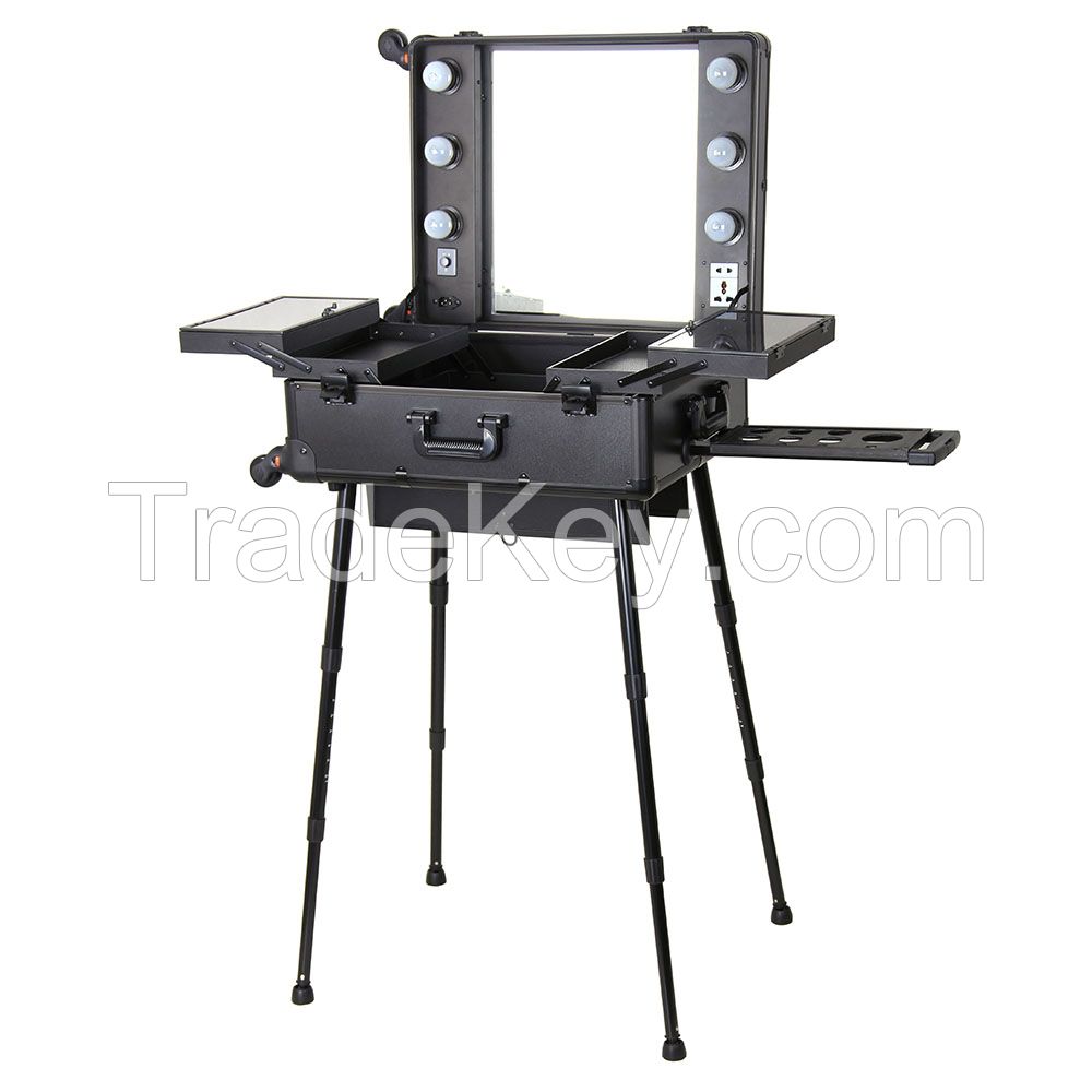 Beauty Case  make up case  Light Mirror Legs Wheeled