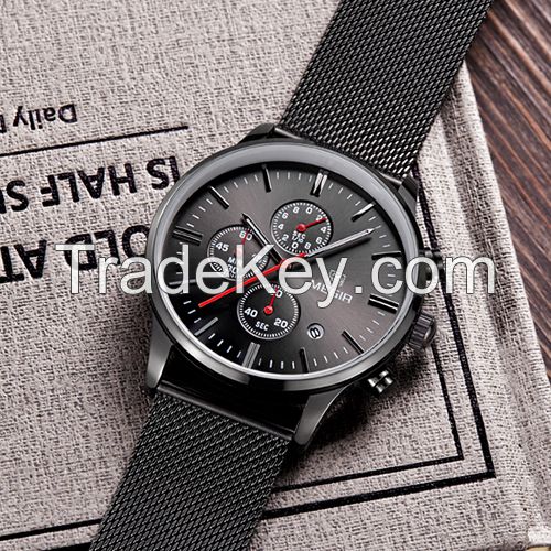 MEGIR Swiss Quartz movement strap watch 2011 black waterproof steel wrist watch