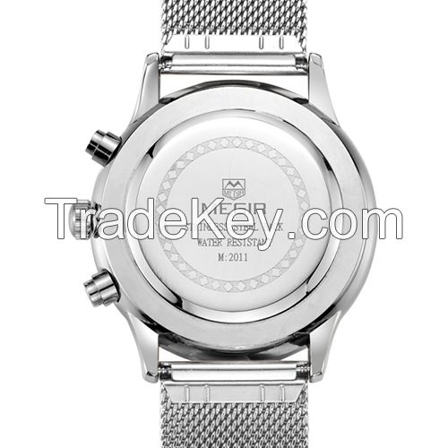 MEGIR Swiss Quartz movement strap watch 2011 silver waterproof steel wrist watch