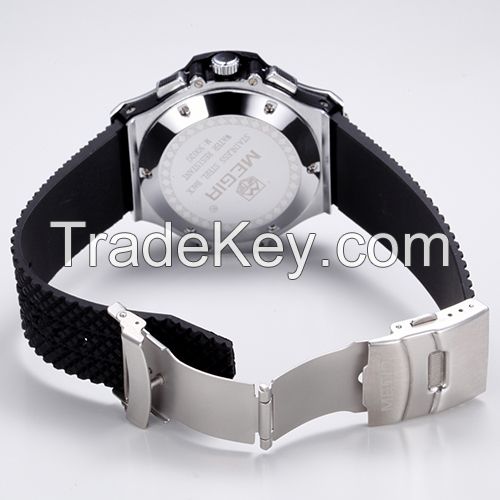 MEGIR Swiss Quartz movement strap watch black waterproof steel wrist watch MN3002GBK-1