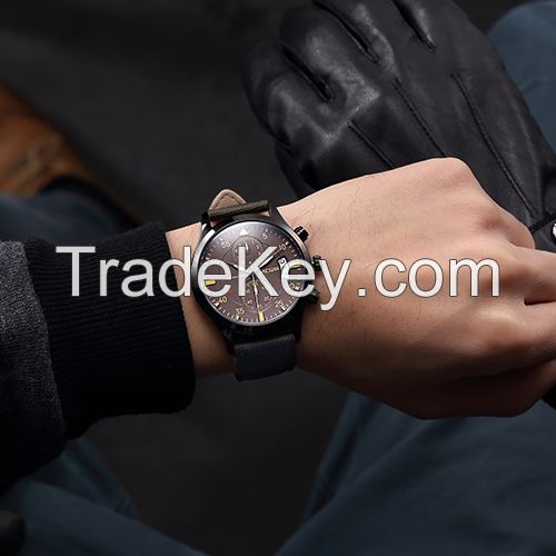 MEGIR Swiss Quartz movement strap watch black waterproof steel wrist watch ML2021G-10