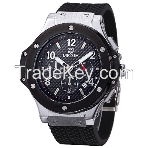 MEGIR Swiss Quartz movement strap watch black waterproof steel wrist watch MN3002GBK-1