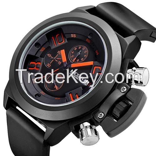 MEGIR Swiss Quartz movement strap watch black waterproof steel wrist watch MN2002GBK-1 