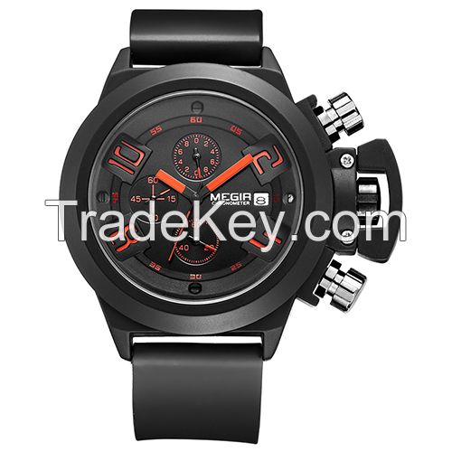 MEGIR Swiss Quartz movement strap watch black waterproof steel wrist watch MN2002GBK-1 