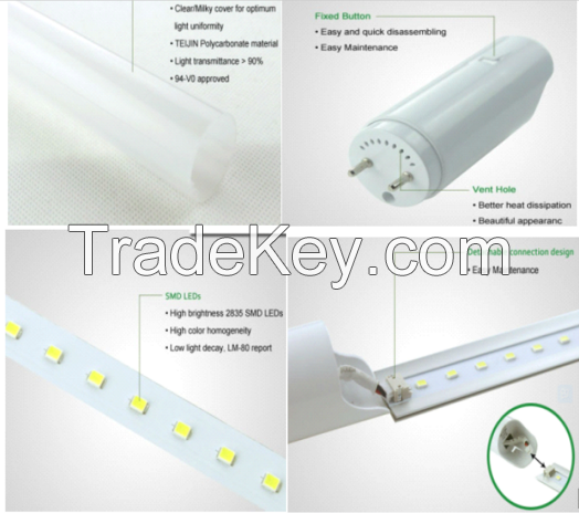 LED T8 tube light 9W-22W with UI SAA CE C-tick approval