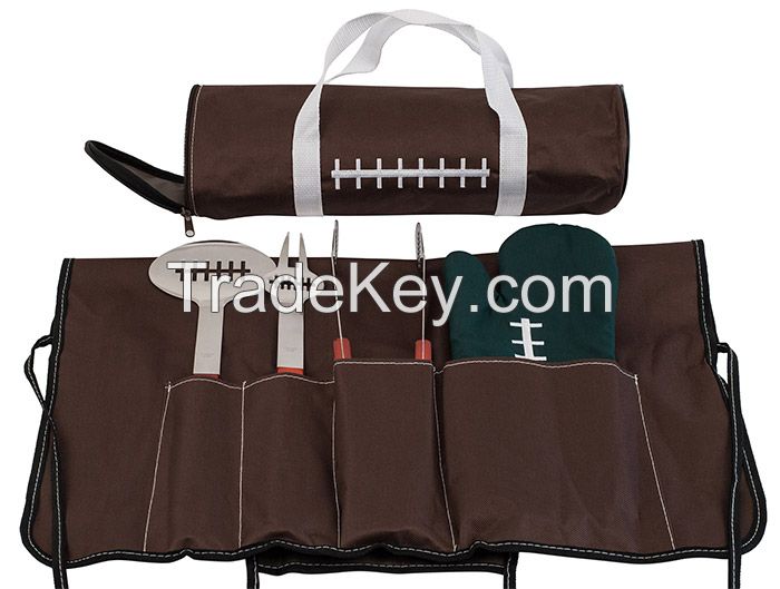 6 pieces Football Barbecue Set with Apron and Tote
