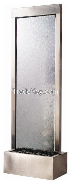 Stainless Steel Waterfall Water Fountain with Clear Glass Panel for Home and Garden