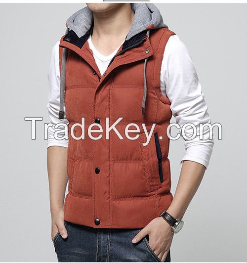 mens autumn/winter three layer  cotton padded leisure vest & waistcoat with hood