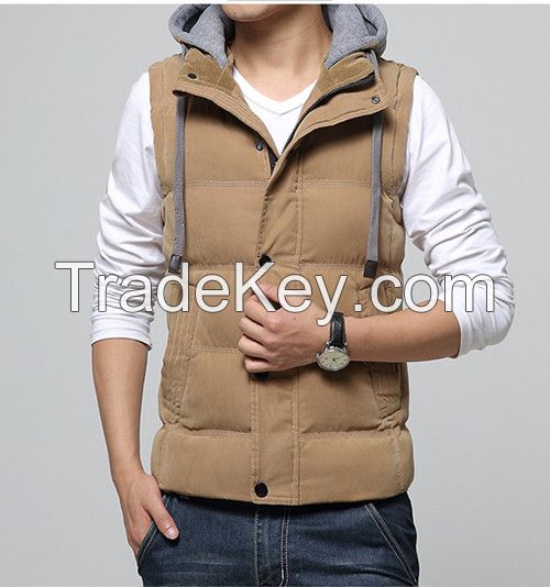 mens autumn/winter three layer  cotton padded leisure vest & waistcoat with hood