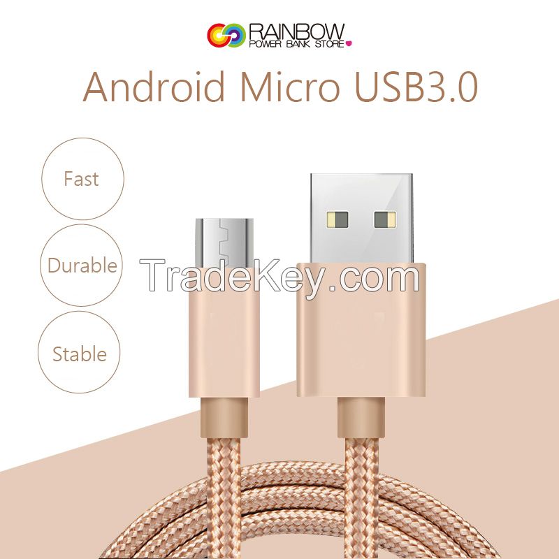 Micro Cable, Rainbow Charger Cables to USB Syncing and Charging Cable Data Nylon Braided Cord Charger for android, samsung, nexus, lg, htc, nokia, sony, and more