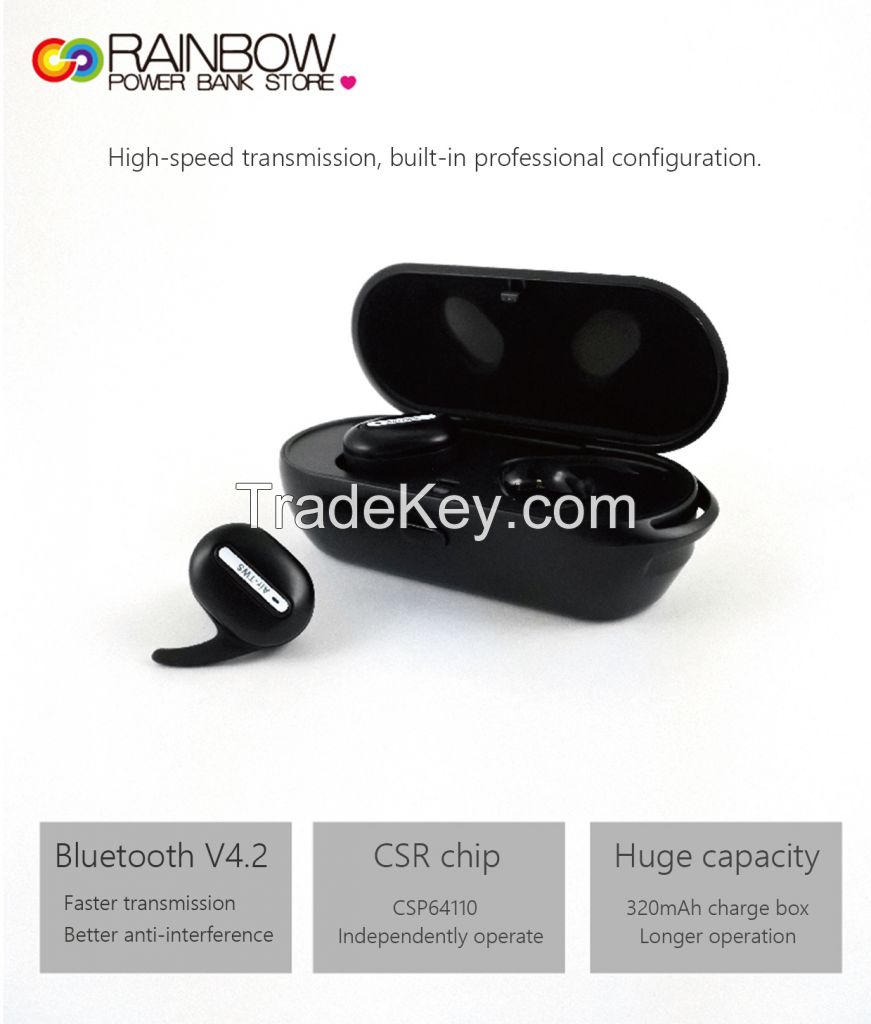 Bluetooth Headset, Rainbow Mini Dual Earbuds Sport Waterproof HD Stereo Sound true Wireless V4.2 Built-in Mic earphones with Charging Box for iPhone Samsung and More Android Phones