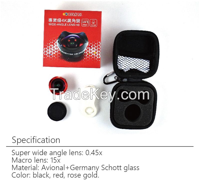 Rainbow Ultra Lens Kit - 4K HD Macro Lens + Wide Angle Lens Kit, Clip-On Cell Phone Camera Lens for iPhone X/87/6/5/4, Android/Samsung Mobile and More