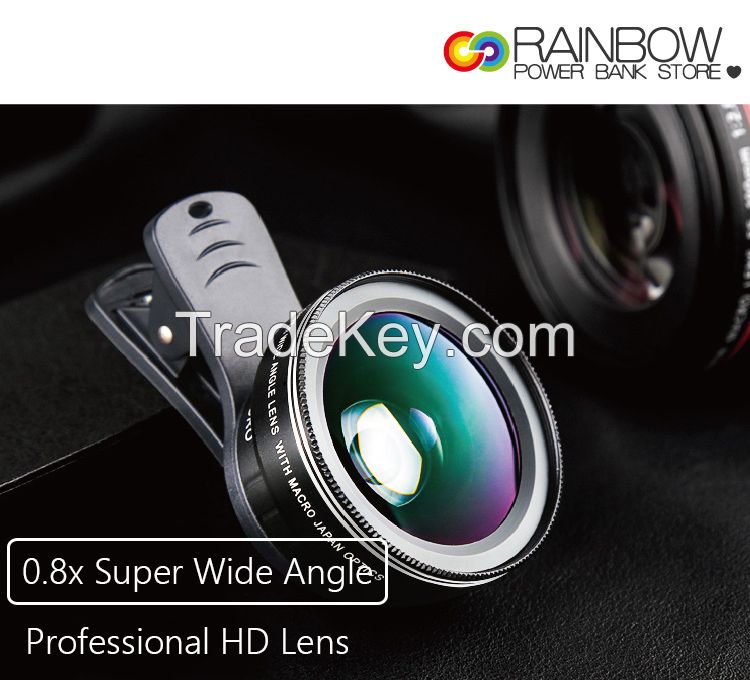 Rainbow Phone Camera Lens, 0.8X Wide Angle Lens + 15X Macro Lens, 2 IN 1 Clip-On Professional HD Cell Phone Lens for iPhone 7 / 7 PLUS / 6, Samsung and More