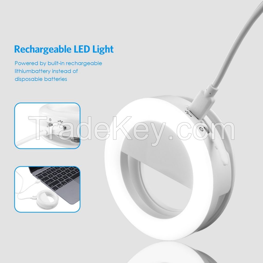 Rainbow Selfie Ring Light, Clip-on LED Camera Light, Rechargeable 36 LED Fill-light, 3-Level Adjustable Brightness On-Camera Video Lights Night Light for iPhone, Samsung, Other Smartphone, Tablets, etc