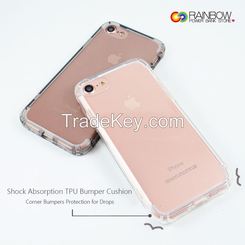 For iPhone 7 Case / iPhone 8 Case, Rainbow Crystal Clear Shock Absorption Reinforced Corners TPU Bumper Cushion + Hybrid Rugged Transparent Panel Cover for Apple iPhone 6 / 7 / 8 / Plus