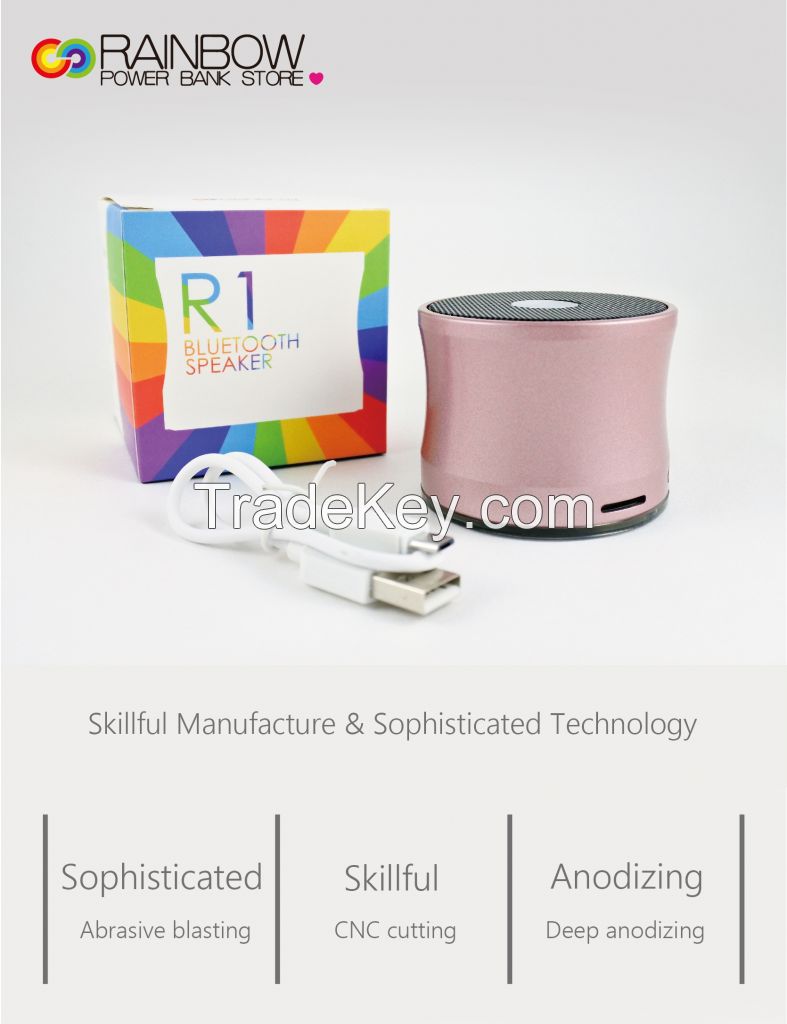 Rainbow R1 Portable Wireless Bluetooth Speaker with Built-in-Mic, Handsfree Call, AUX Line, TF Card, HD Sound and Bass for Iphone Ipad Android Smartphone and More