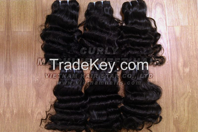 Double drawn curly machine weft hair