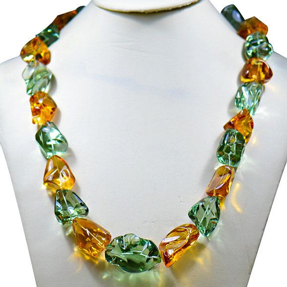 Green Amethyst & Citrine Gemstone Beaded Necklace