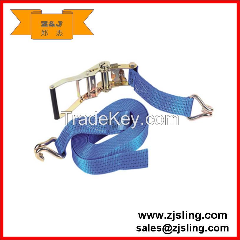 8m x 50mm. Heavy duty polyester webbing. Long-handled ratchet for high pre-tension. Delta end fittings.