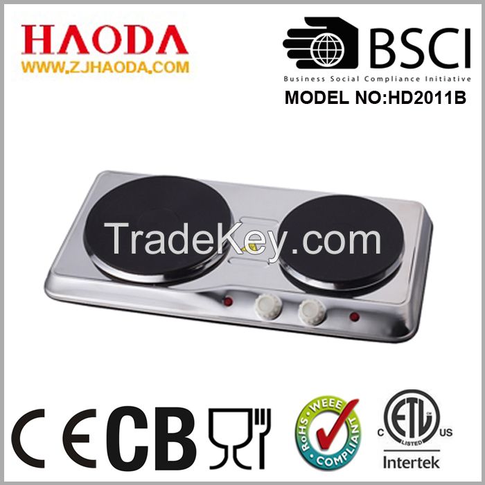 Solid Stainless Steel hotplate with two burner