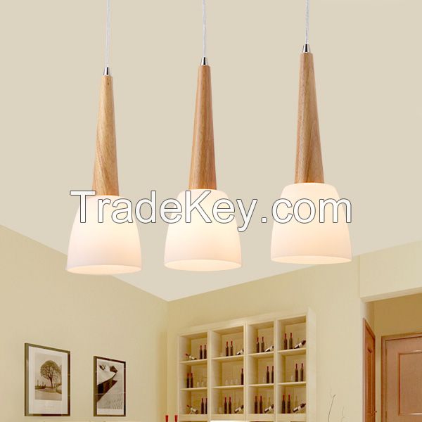 SL Wood Dinning room Lamp LED Wood Pendant Lamp Rubber Wood Japan Style Kitchen lamp Without Remote Control E14 Base Glass Cover Wood Shaft Warmwhite