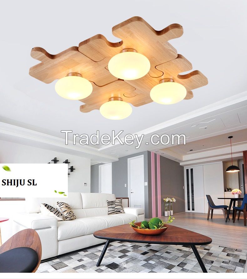 SL LED DIY pendant lamp north european jigsaw puzzle wood pendant lights bedroom jigsaw wood pendant light fixture YJ6009