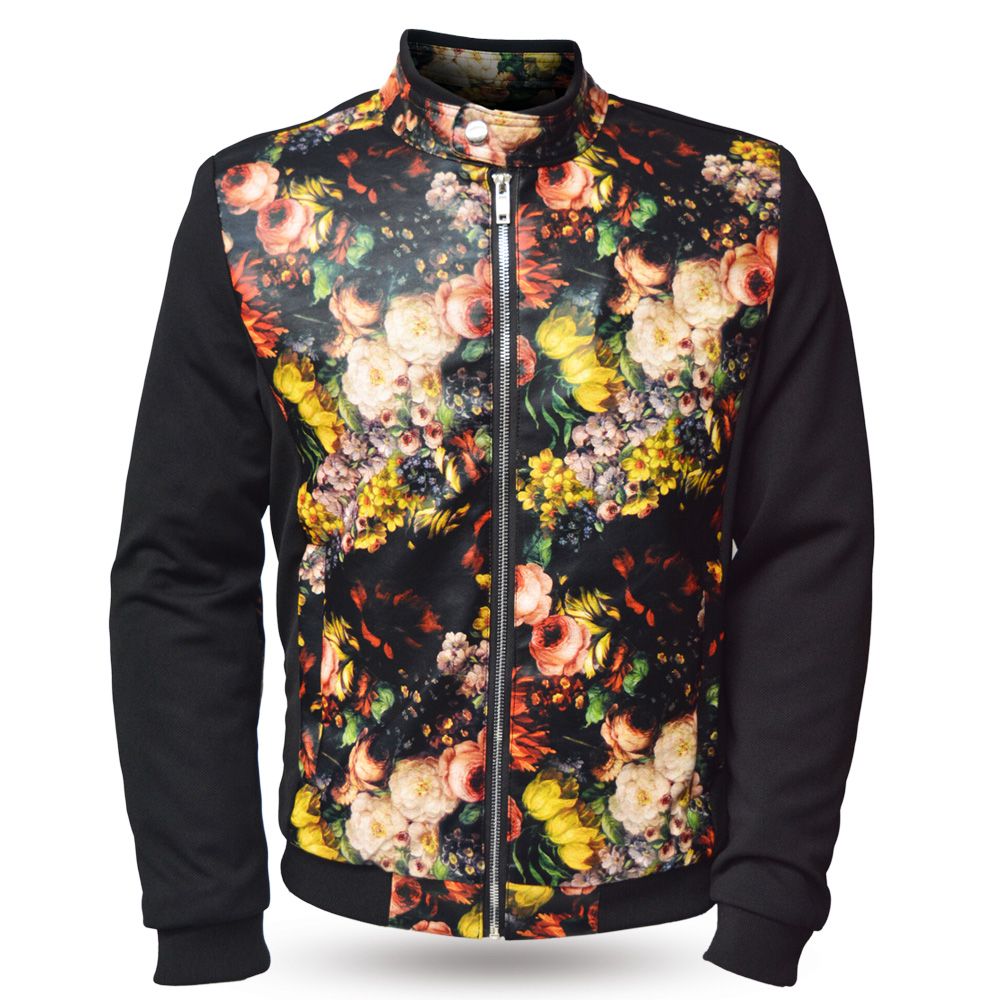 1175 Men Printing Leather Bomber Stock Jacket With Knit Sleeve