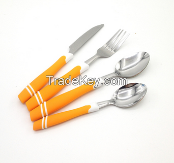 24pcs popular stainless steel plastic handle cutlery set in color box