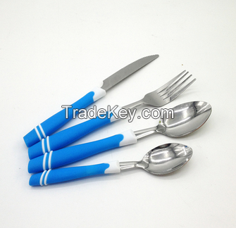 24pcs popular stainless steel plastic handle cutlery set in color box