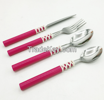 24pcs stainless steel plastic handle cutlery set for promotion
