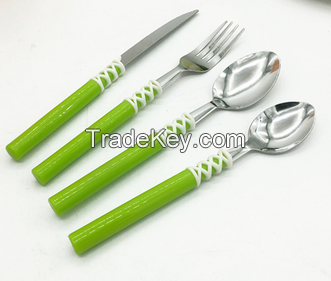 24pcs stainless steel plastic handle cutlery set for promotion