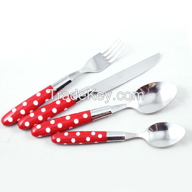 4pcs Food grade stainless steel cutlery set with plastic handle
