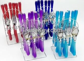 Stainless steel cutlery set with colorful plastic handle
