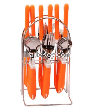 24pcs Stainless Steel cutlery set with transparency plastic handle