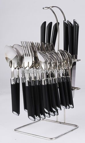 24pcs Stainless Steel cutlery set with transparency plastic handle