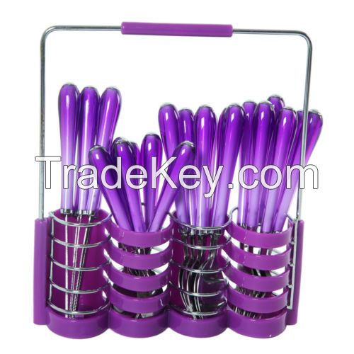 24pcs plastic handle stainless steel cutlery sets with plastic box