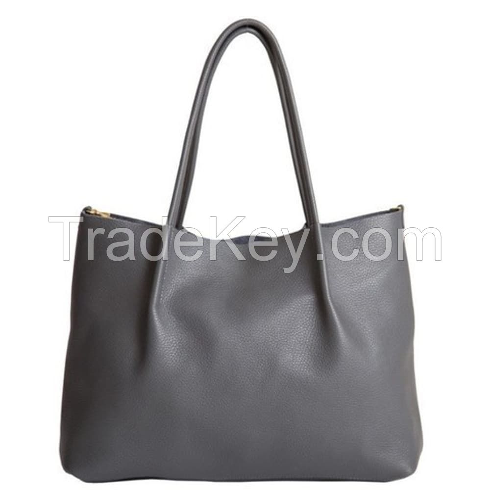 Shopper Tote in Gray pebble leather