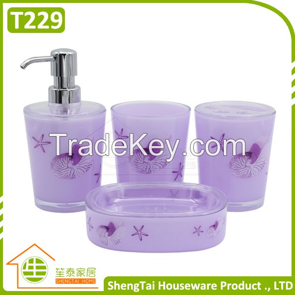 Bright Color Starfish Bathroom Accessories Set Trumpet Shell Plastic Bathroom Sets