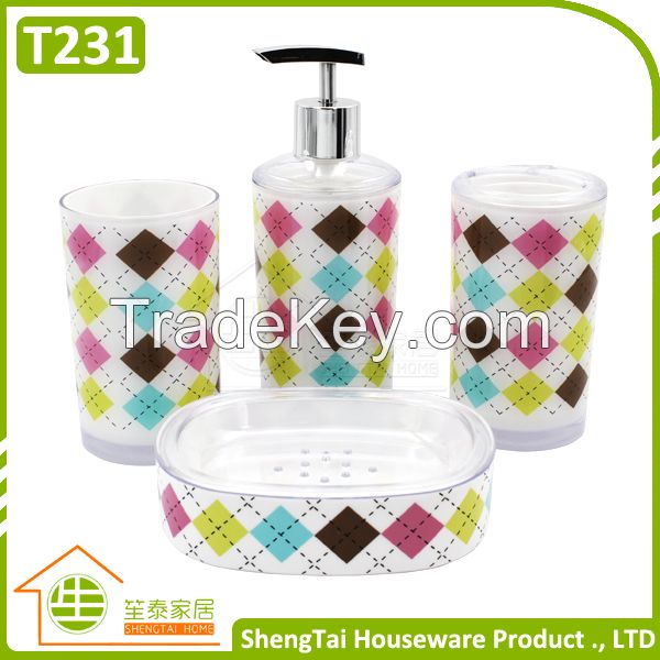 Hot Sale Fashion 4 Pieces Rhombus Pattern Bathroom Products Accessories Sets