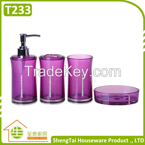 Hot Sale Elegant Diamond Decorative Round Shape Transparent European Bathroom Set