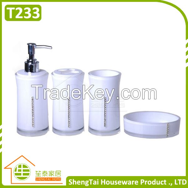 Hot Sale Elegant Diamond Decorative Round Shape Transparent European Bathroom Set