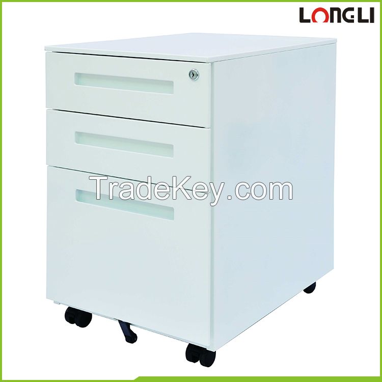 Durable modern 3 drawer steel mobile/moveable filing cabinet with anti-tilt