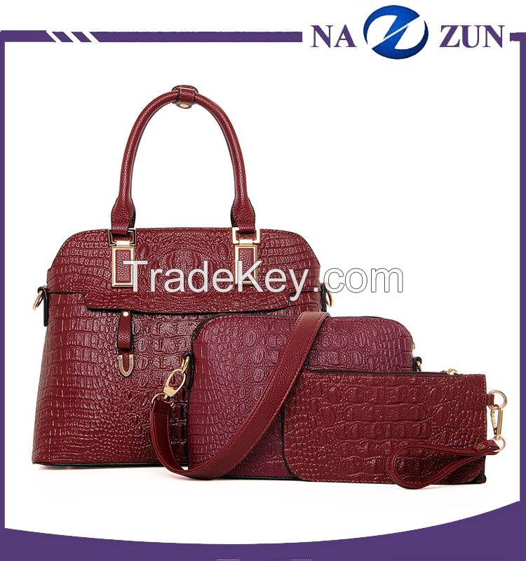 Hot Sell Crocodile PU Leather Women Set Bag 3pcs In I Set Lady Handbag Shoulder Bag 