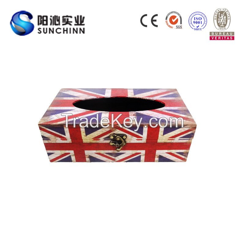 MDF Tissue Box with Painted Flag (SCTB00010)