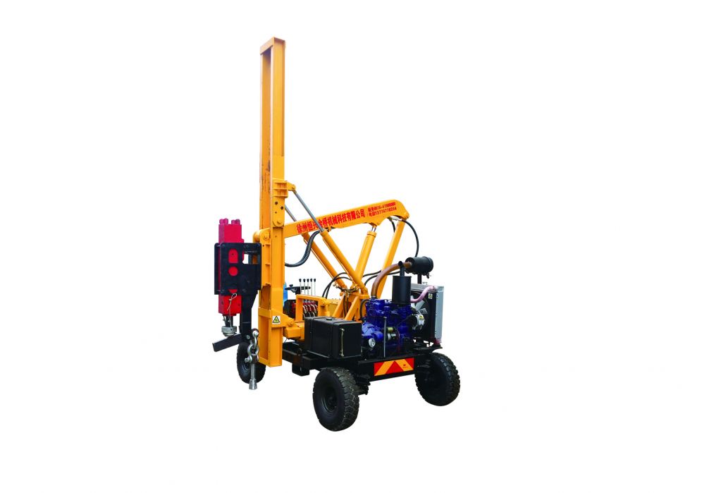 Foldable mast piling and extraction machine for highway construction pile driver