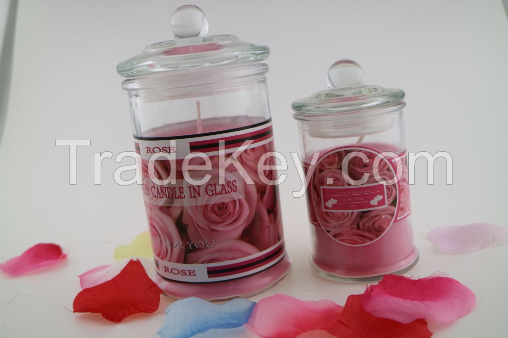 decorative scented glass jar candle with lid