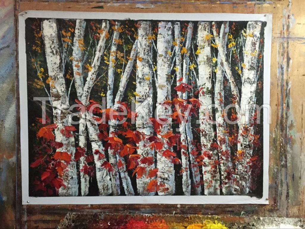 Forestry tree birch oil paintings